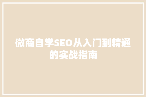 微商自学SEO从入门到精通的实战指南