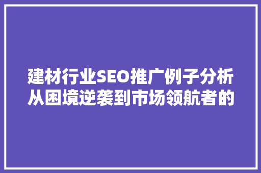 建材行业SEO推广例子分析从困境逆袭到市场领航者的蜕变之路