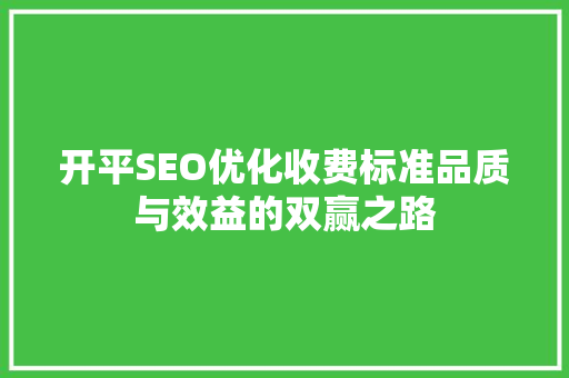 开平SEO优化收费标准品质与效益的双赢之路