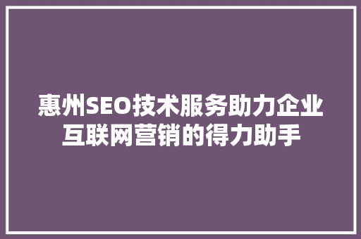 惠州SEO技术服务助力企业互联网营销的得力助手