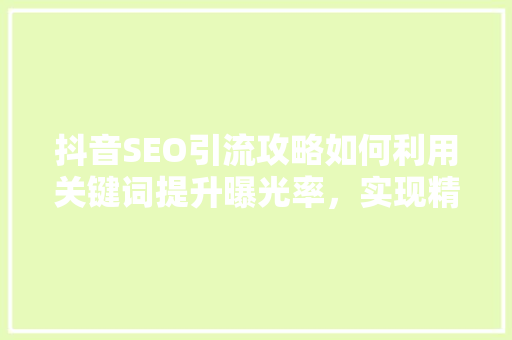 抖音SEO引流攻略如何利用关键词提升曝光率，实现精准变现