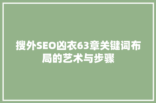 搜外SEO凶衣63章关键词布局的艺术与步骤