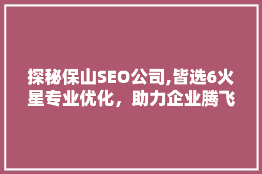 探秘保山SEO公司,皆选6火星专业优化，助力企业腾飞