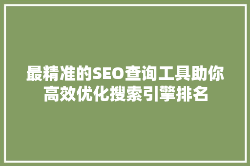 最精准的SEO查询工具助你高效优化搜索引擎排名