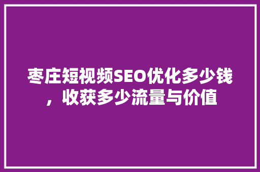 枣庄短视频SEO优化多少钱，收获多少流量与价值