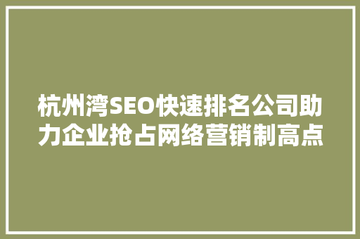 杭州湾SEO快速排名公司助力企业抢占网络营销制高点