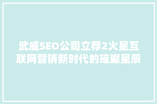 武威SEO公司立荐2火星互联网营销新时代的璀璨星辰