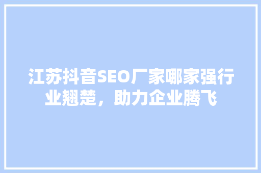 江苏抖音SEO厂家哪家强行业翘楚，助力企业腾飞