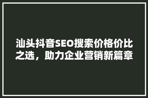 汕头抖音SEO搜索价格价比之选，助力企业营销新篇章
