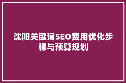 沈阳关键词SEO费用优化步骤与预算规划