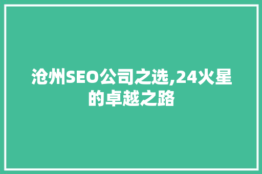 沧州SEO公司之选,24火星的卓越之路