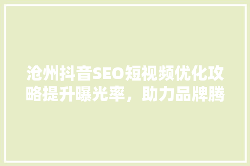 沧州抖音SEO短视频优化攻略提升曝光率，助力品牌腾飞