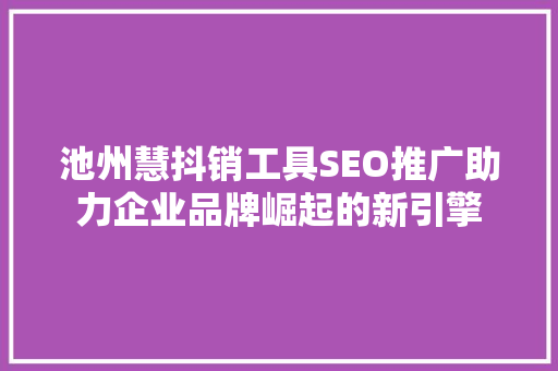 池州慧抖销工具SEO推广助力企业品牌崛起的新引擎