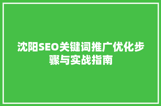 沈阳SEO关键词推广优化步骤与实战指南