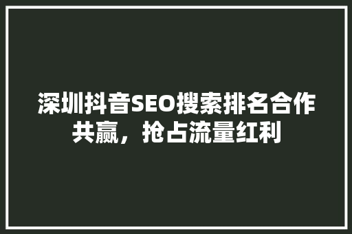 深圳抖音SEO搜索排名合作共赢，抢占流量红利