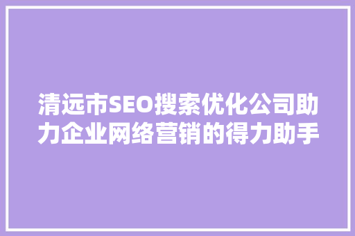 清远市SEO搜索优化公司助力企业网络营销的得力助手