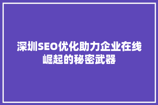 深圳SEO优化助力企业在线崛起的秘密武器
