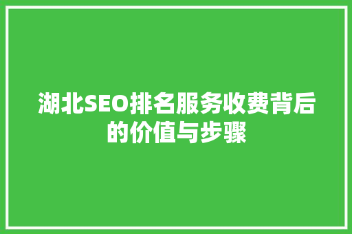 湖北SEO排名服务收费背后的价值与步骤