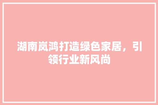 湖南岚鸿打造绿色家居，引领行业新风尚