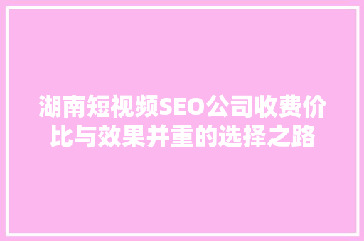 湖南短视频SEO公司收费价比与效果并重的选择之路