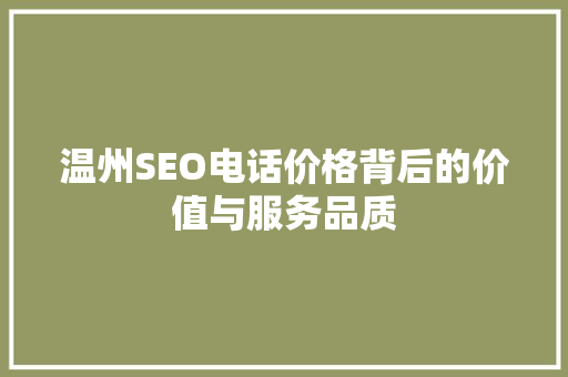 温州SEO电话价格背后的价值与服务品质