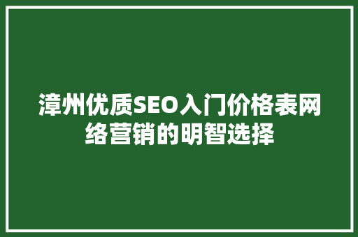 漳州优质SEO入门价格表网络营销的明智选择