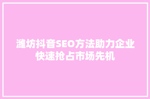 潍坊抖音SEO方法助力企业快速抢占市场先机