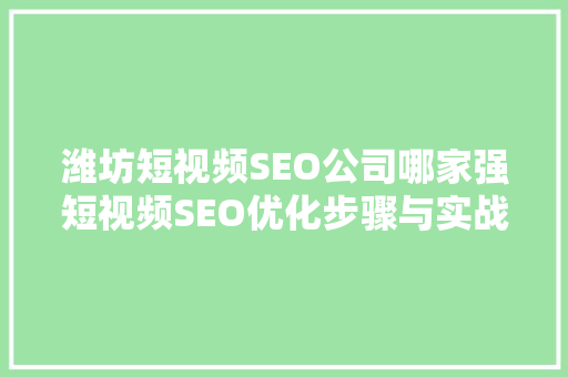 潍坊短视频SEO公司哪家强短视频SEO优化步骤与实战例子