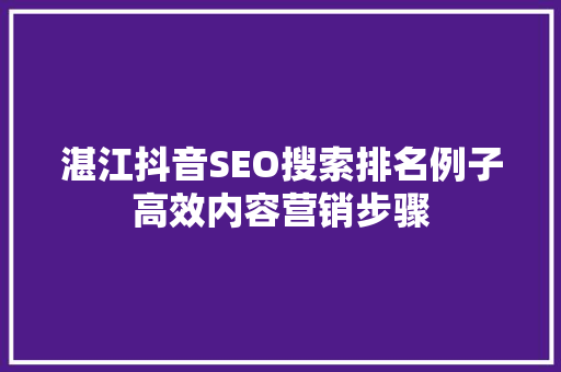 湛江抖音SEO搜索排名例子高效内容营销步骤