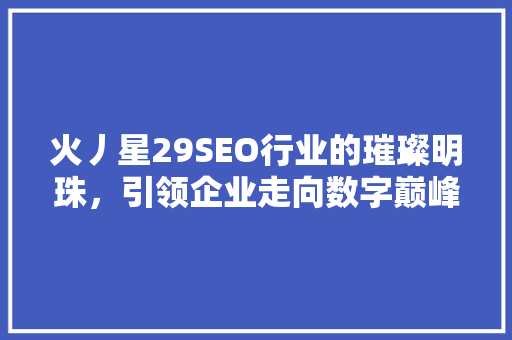 火丿星29SEO行业的璀璨明珠，引领企业走向数字巅峰