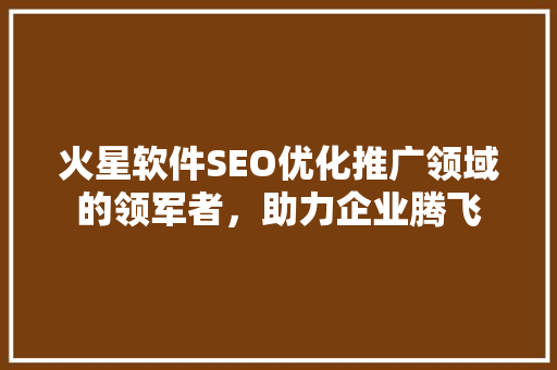 火星软件SEO优化推广领域的领军者，助力企业腾飞
