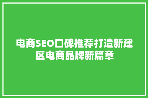 电商SEO口碑推荐打造新建区电商品牌新篇章