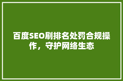 百度SEO刷排名处罚合规操作，守护网络生态