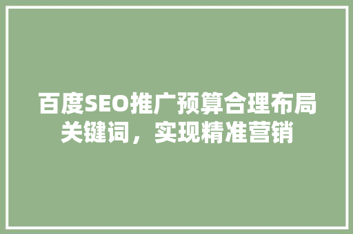 百度SEO推广预算合理布局关键词，实现精准营销