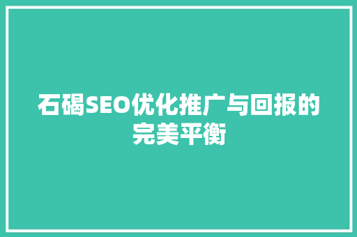 石碣SEO优化推广与回报的完美平衡