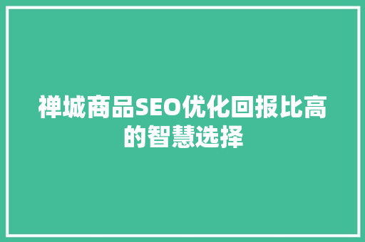 禅城商品SEO优化回报比高的智慧选择
