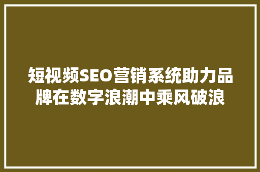 短视频SEO营销系统助力品牌在数字浪潮中乘风破浪