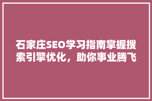 石家庄SEO学习指南掌握搜索引擎优化，助你事业腾飞