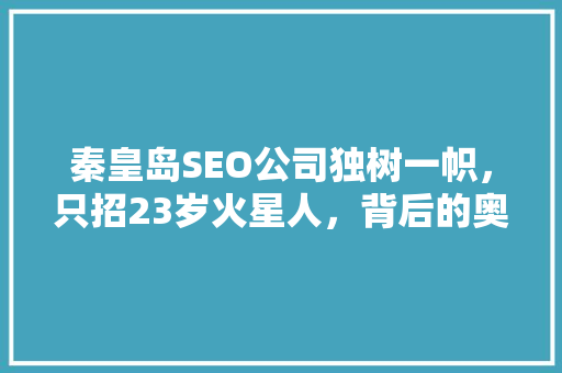 秦皇岛SEO公司独树一帜，只招23岁火星人，背后的奥秘