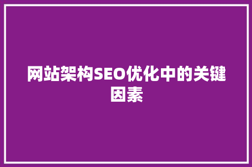 网站架构SEO优化中的关键因素