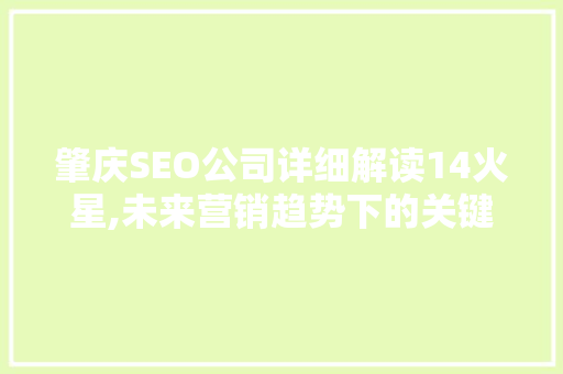 肇庆SEO公司详细解读14火星,未来营销趋势下的关键步骤