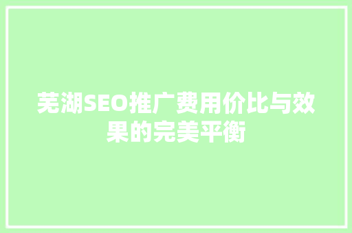 芜湖SEO推广费用价比与效果的完美平衡