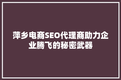 萍乡电商SEO代理商助力企业腾飞的秘密武器