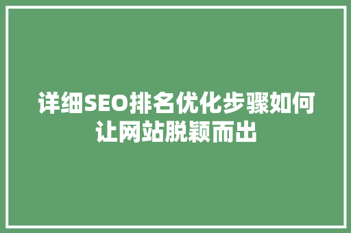详细SEO排名优化步骤如何让网站脱颖而出