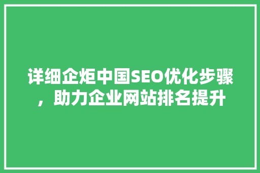 详细企炬中国SEO优化步骤，助力企业网站排名提升