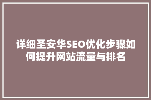 详细圣安华SEO优化步骤如何提升网站流量与排名