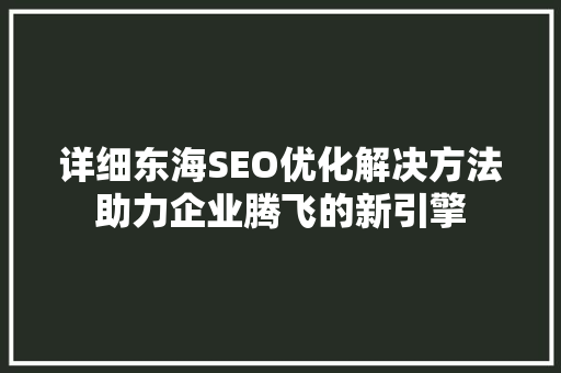 详细东海SEO优化解决方法助力企业腾飞的新引擎