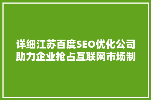 详细江苏百度SEO优化公司助力企业抢占互联网市场制高点