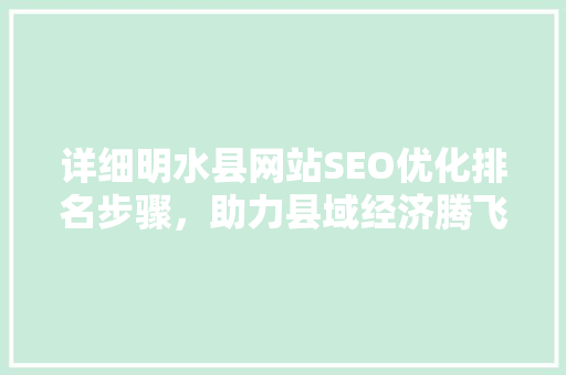 详细明水县网站SEO优化排名步骤，助力县域经济腾飞