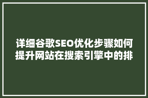 详细谷歌SEO优化步骤如何提升网站在搜索引擎中的排名